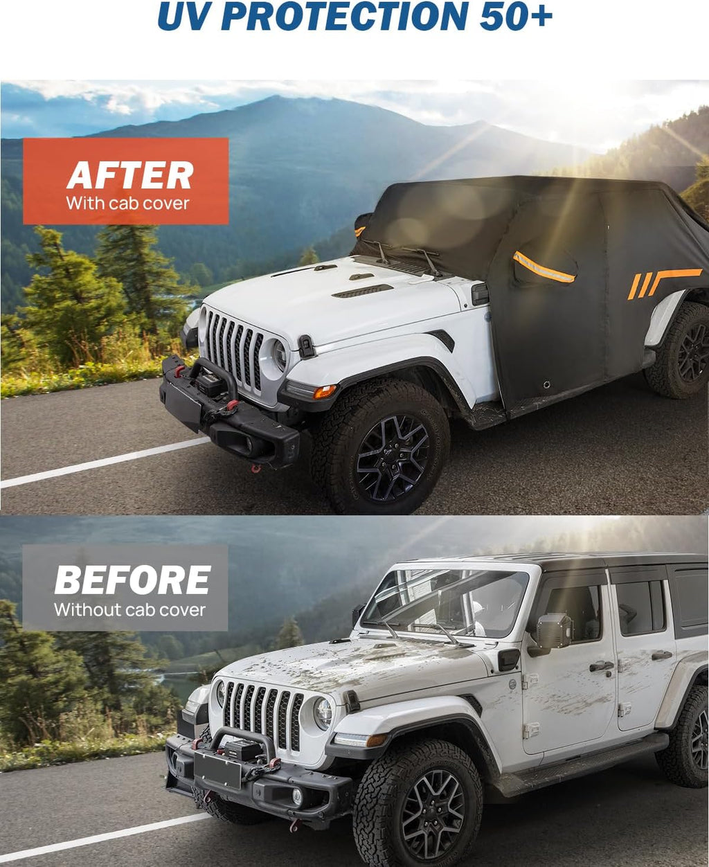 JOYTUTUS Wrangler Cab Cover Waterproof 4 Door for Wrangler JK JL 4 Doors 2007-2026, Paint-Safe Lining Car Cover with Zipper Access, UV50+ Windproof All-Weather Protection, Top On/Off Compatible