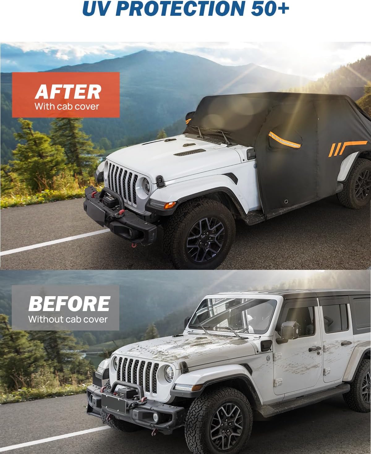 JOYTUTUS Wrangler Cab Cover Waterproof 4 Door for Wrangler JK JL 4 Doors 2007-2026, Paint-Safe Lining Car Cover with Zipper Access, UV50+ Windproof All-Weather Protection, Top On/Off Compatible