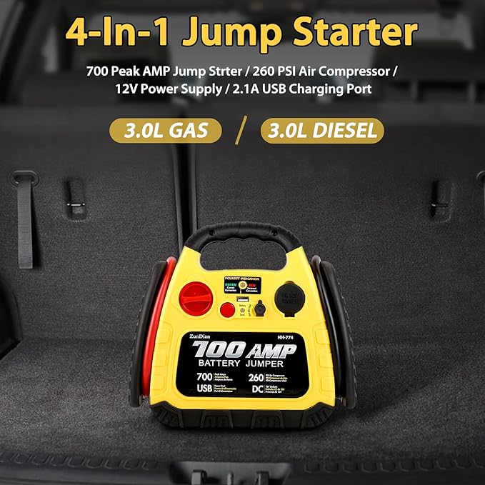 Jump Starter with Air Compressor 260PSI, 1000A Portable Car Jump Starter - Image 2