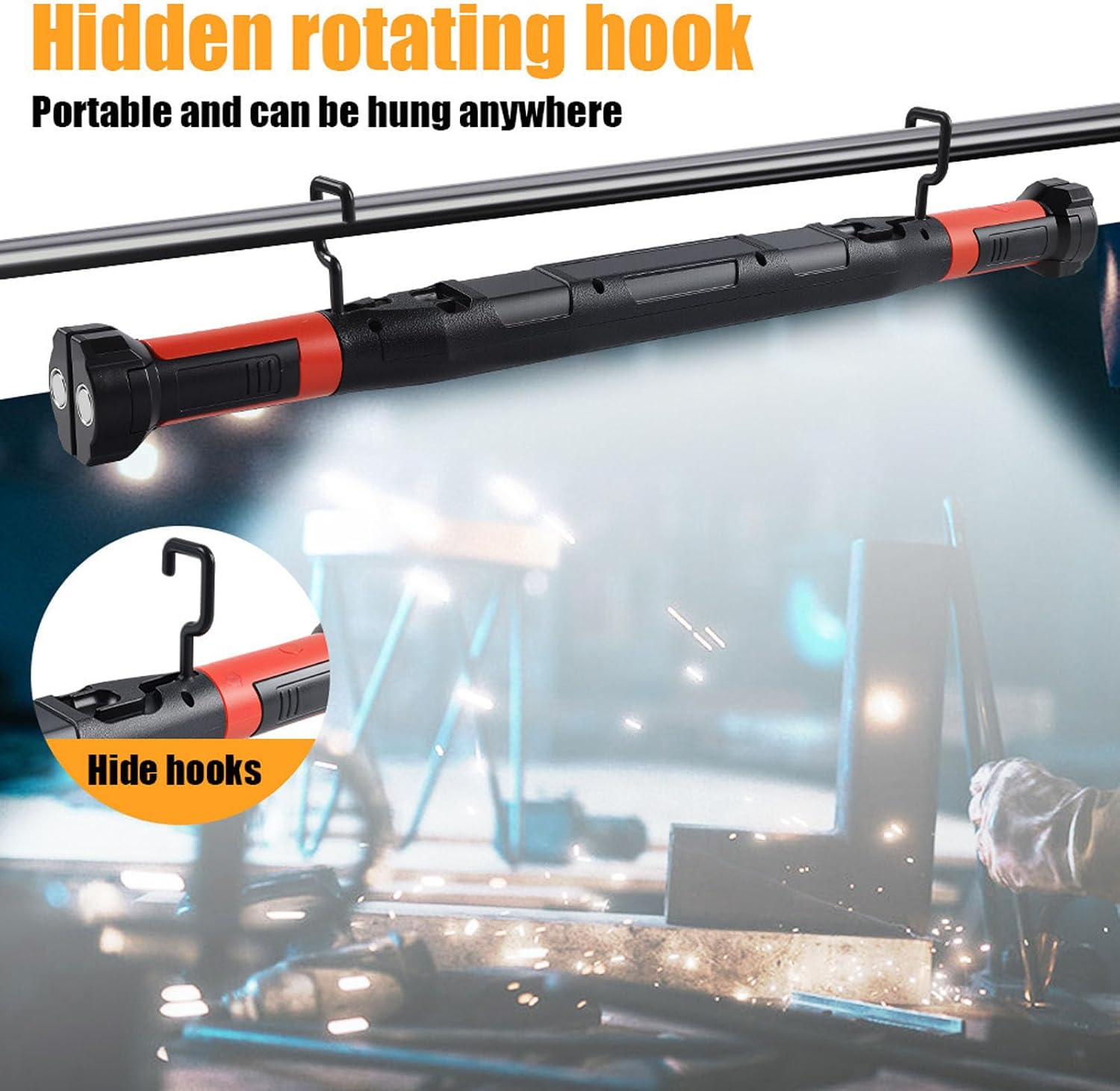 Alomejor Underhood Work Light, ABS COB LED Rechargeable Hood Light with Magnetic Hook Clamp, 360 Rotating, 2000mAh Battery, IP55 for Car Repair Garage Mechanics