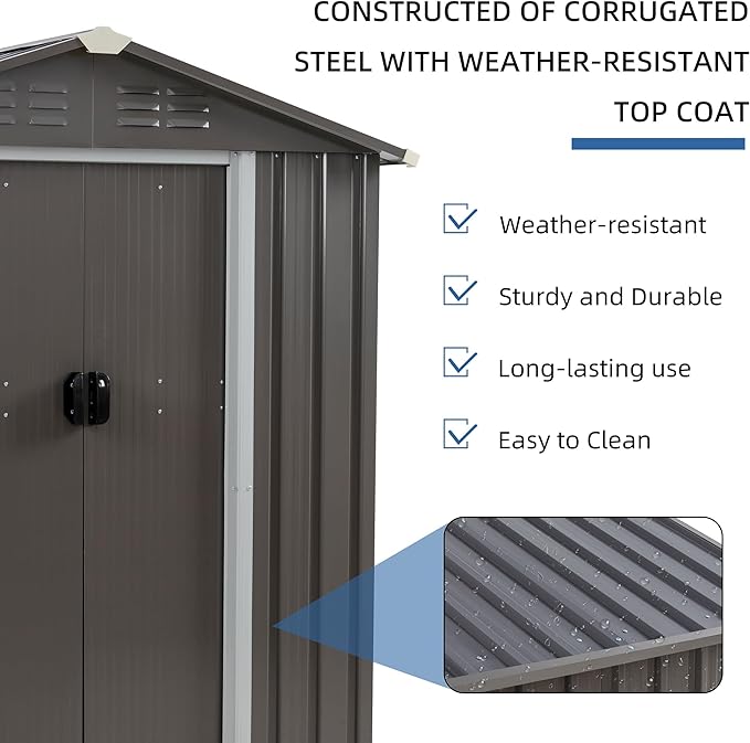 JY QAQA 5x3 FT Metal Outdoor Garden Storage Shed, Waterproof Metal Garden Sheds - Image 5