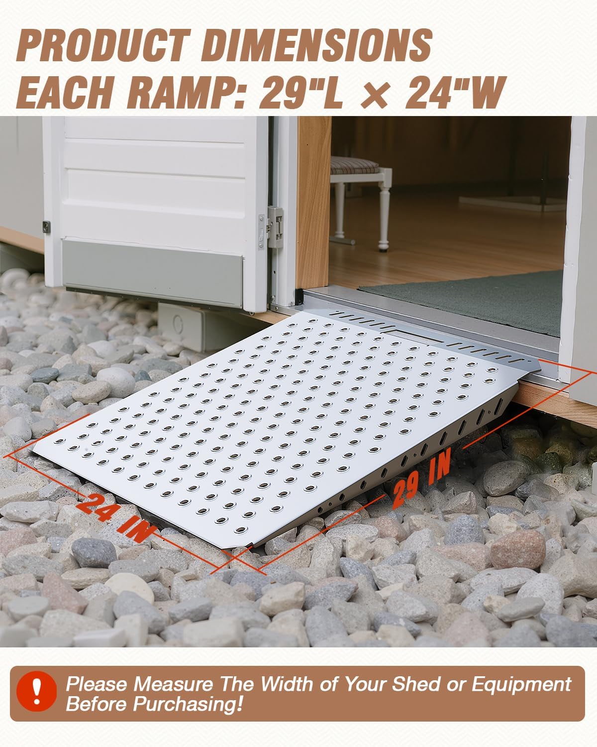 29 x 48 Inch Heavy-Duty Shed Loading Ramp Kit, 2 Pack | Shed Garage Shipping Container Ramps w/ Anti-Slip Punch Plate for Riding Mowers Lawn Tractors Snow Blowers Garden Carts