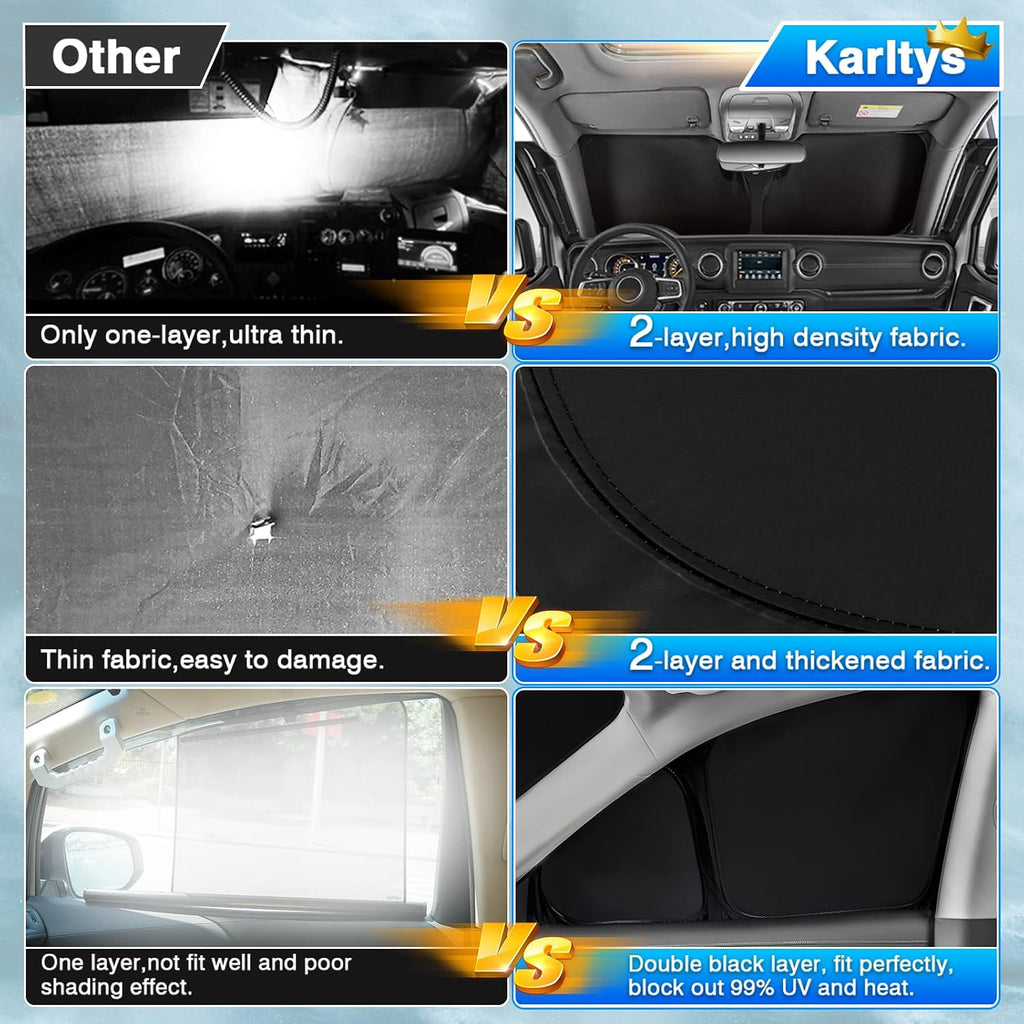 Karltys 3PCS Windshield Sun Shade for 2022-2025 Rivian R1T, Thickened Reflective Front and Side Window Sunshade Custom Fit Rivian R1T, Foldable Sun Visor UV Blocker Keeps Your Car Cool