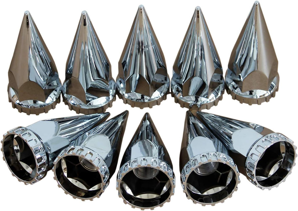 MRJLK Chrome ABS Complete Axle Cover Set with Hub Caps and 33mm Screw-On Spiked Lug Nut Covers for Semi Trucks (2 Front)