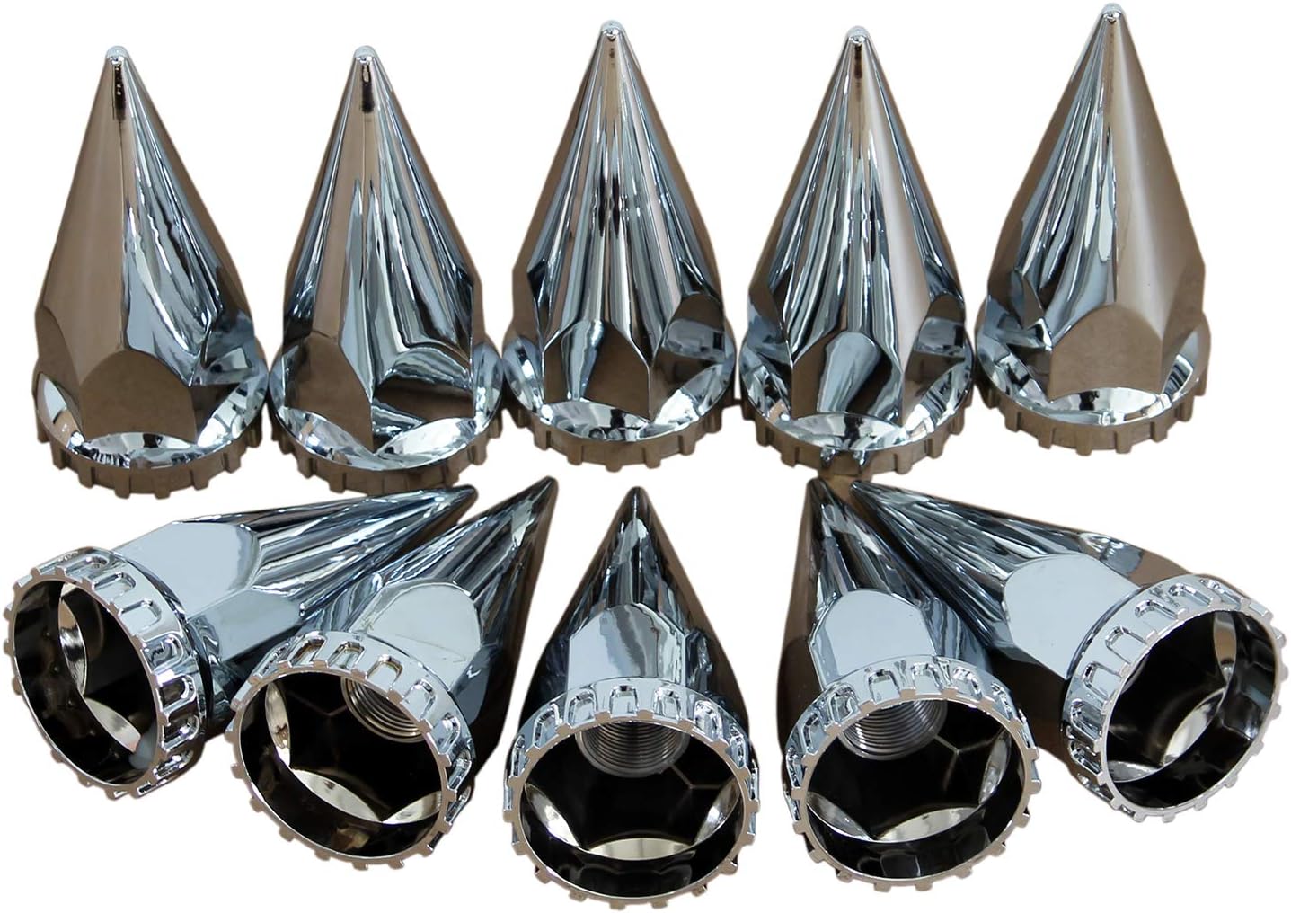 MRJLK Chrome ABS Complete Axle Cover Set with Hub Caps and 33mm Screw-On Spiked Lug Nut Covers for Semi Trucks (2 Front)