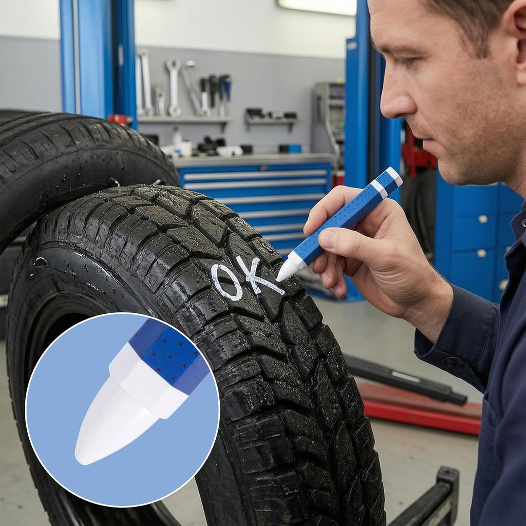White Tire Marker, Waterproof Marking Crayons Industrial Wax Sticks for Rubber, Tire Chalk Paint Pens for Auto Repair Leather Metal Wood - 1 Pc