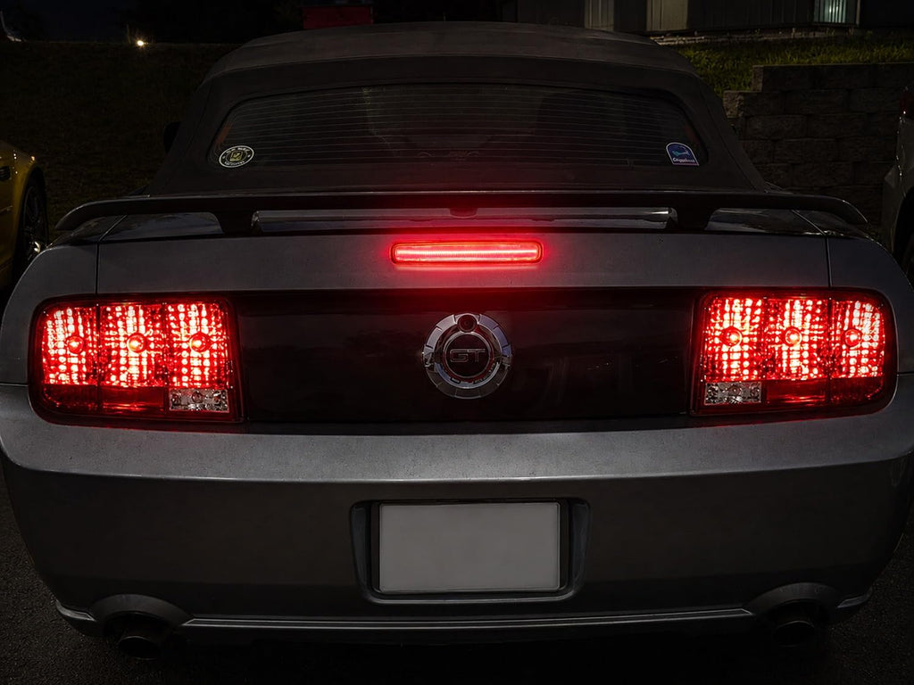 iJDMTOY Dark Red Lens Full LED Strip Lighting Trunk Lid Third Brake/Stop Light Assembly Compatible With Ford 2005-2009 Mustang (5th Gen Pre-LCI)