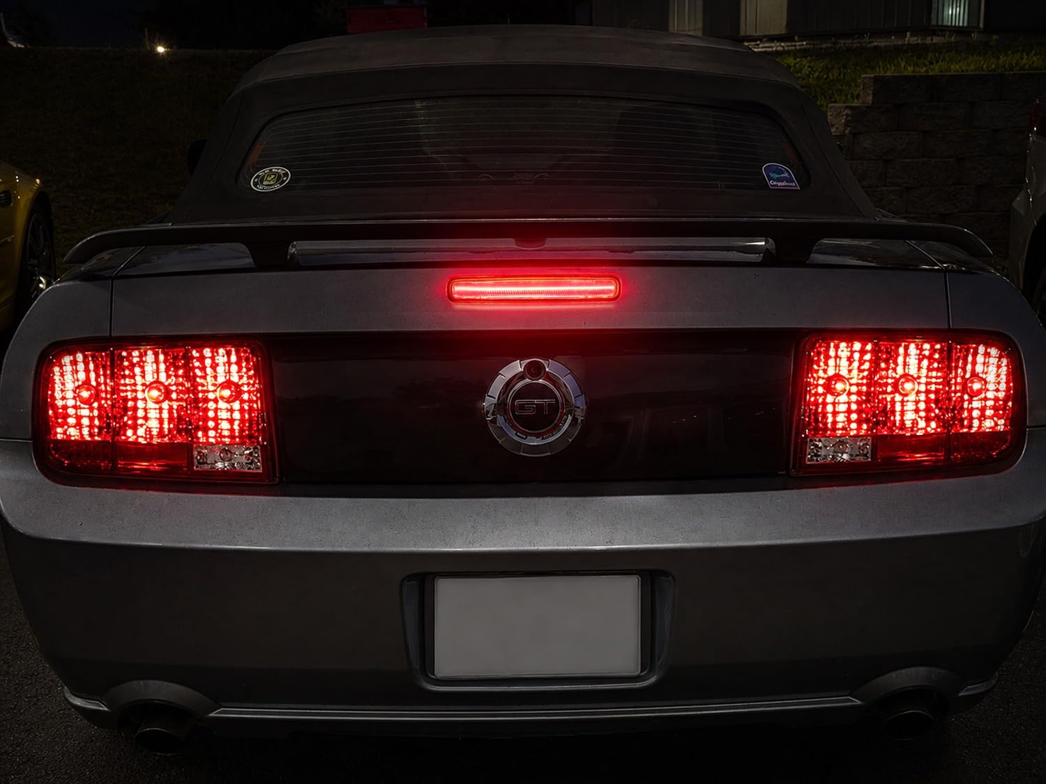 iJDMTOY Dark Red Lens Full LED Strip Lighting Trunk Lid Third Brake/Stop Light Assembly Compatible With Ford 2005-2009 Mustang (5th Gen Pre-LCI)