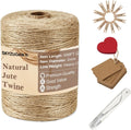 656 Feet Natural Jute Twine Kit 5-Pack, 2mm 3-Ply Premium Natural Fiber Sisal Hemp Jute Twine, Thin Rustic Craft String for Gift Wrapping, Gardening, DIY and Home Decor. Included Cutter, Clips & Tags