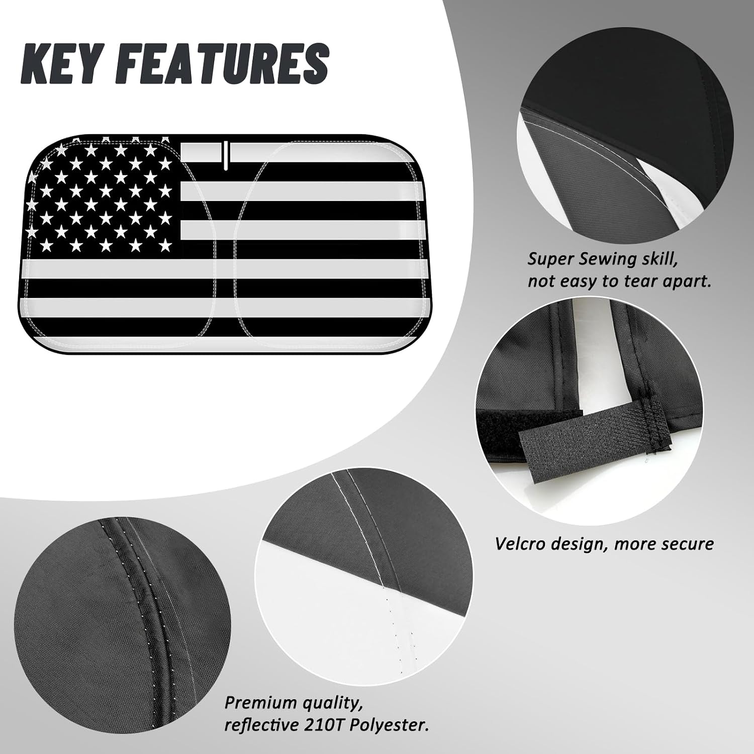 D-Lumina Windshield Sun Shade for 2017-2022 Fo-rd F250 F350 F450 F550 Super Duty 2/4 Door, Front Window Sunshade American Flag Sun Visor Protector Block UV Rays Heat, Foldable 2 Layers 210T Material