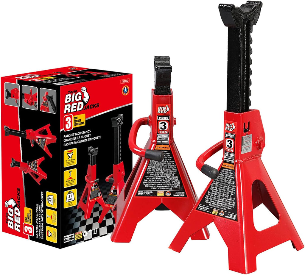 Big RED 3 Ton (6000 LBs) Jack Stands, with Adjustable Lock Car Jack Stand, Fit for Vehicle, Red, 2 Pack