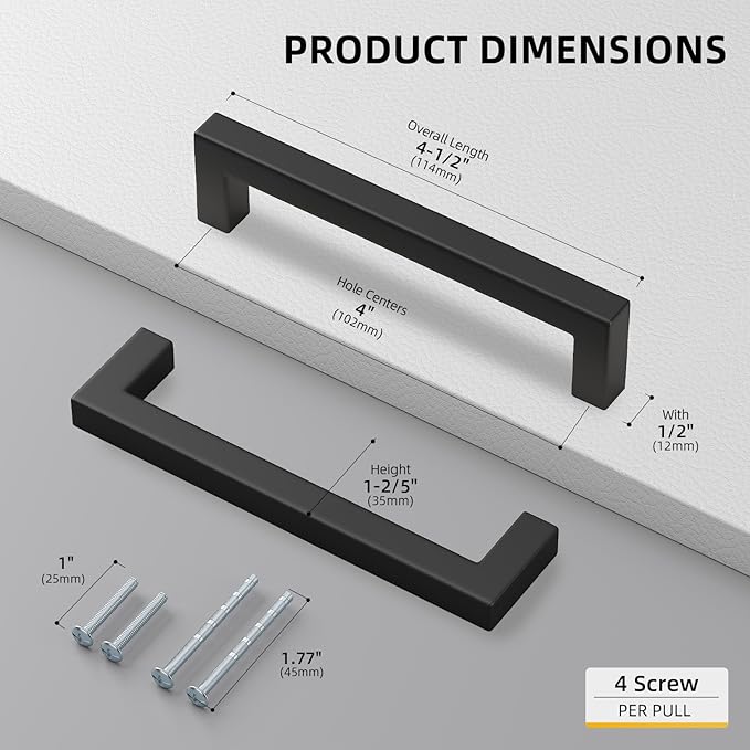 goldenwarm 35 Pack 4 INCH Black Square Bar Cabinet Pull - Image 2