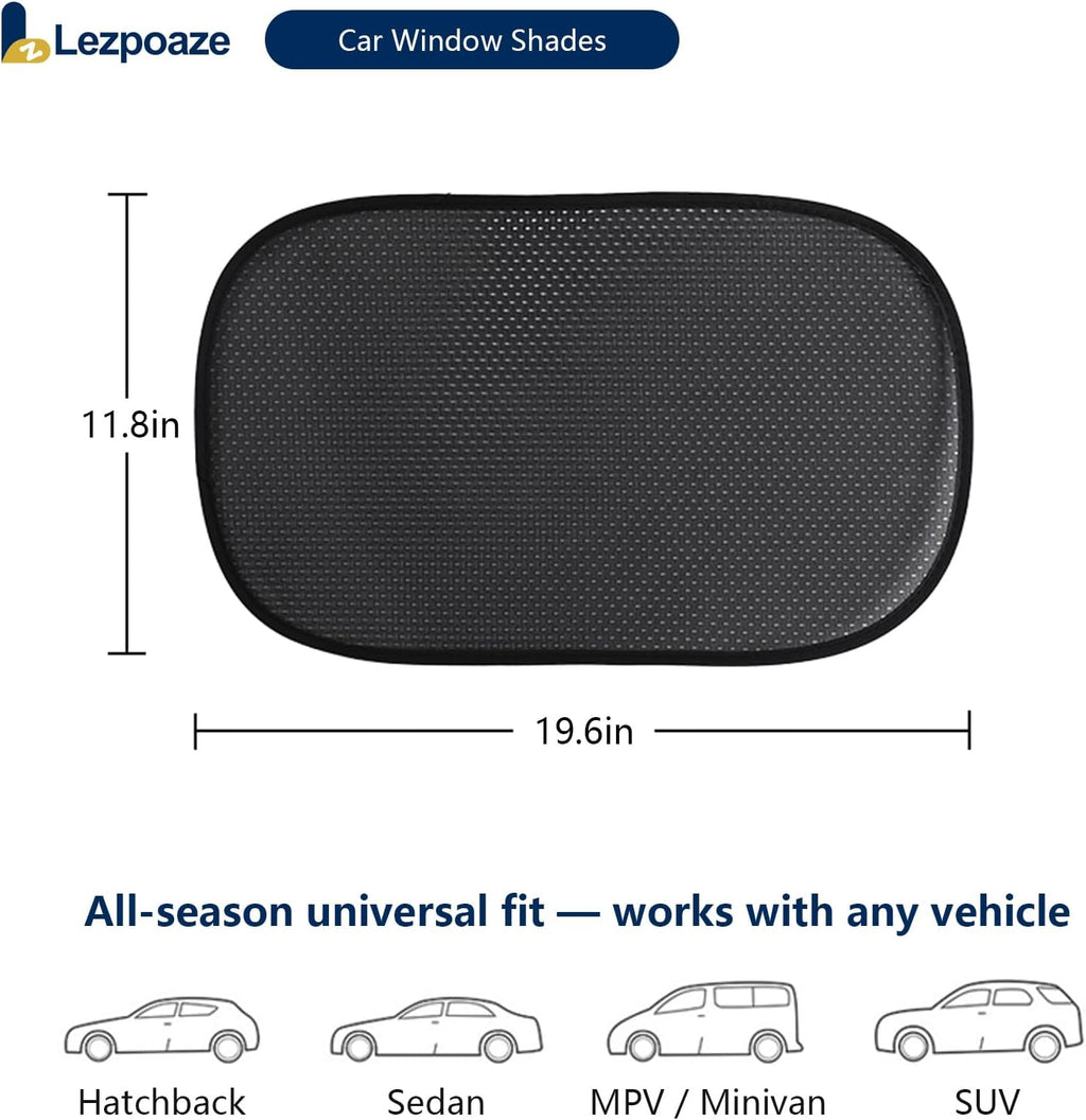 Car Window Shades (2 Pack) - Upgraded Mesh Sun Shade, Strong Static Cling - Heat Blocking, Anti-Glare & UV Protection - Foldable Memory Frame, Won't Block View - Universal Fit 99% Cars