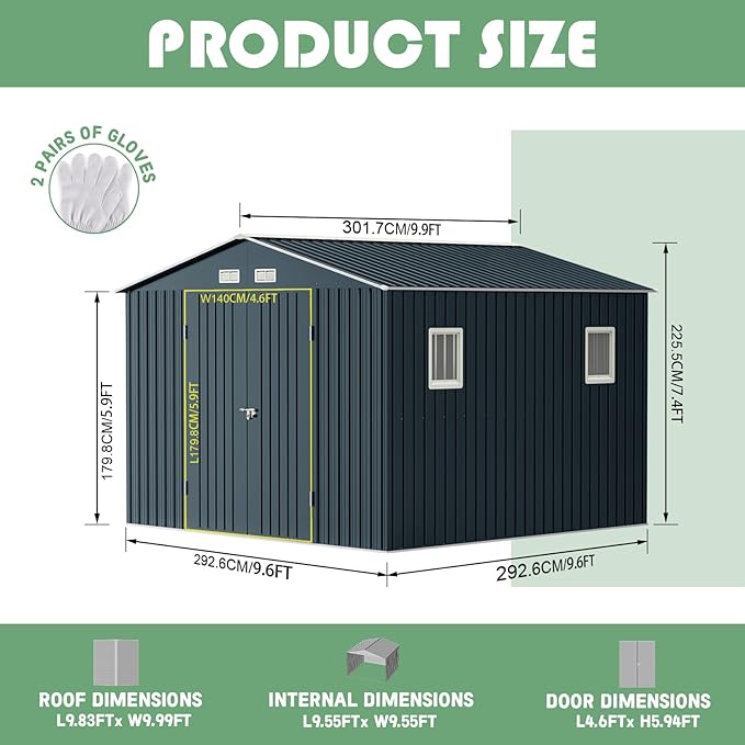 Breezz Outdoor Storage Shed 10 x 10 ft. Utility Tool Shed Metal Storage Garden - Image 3