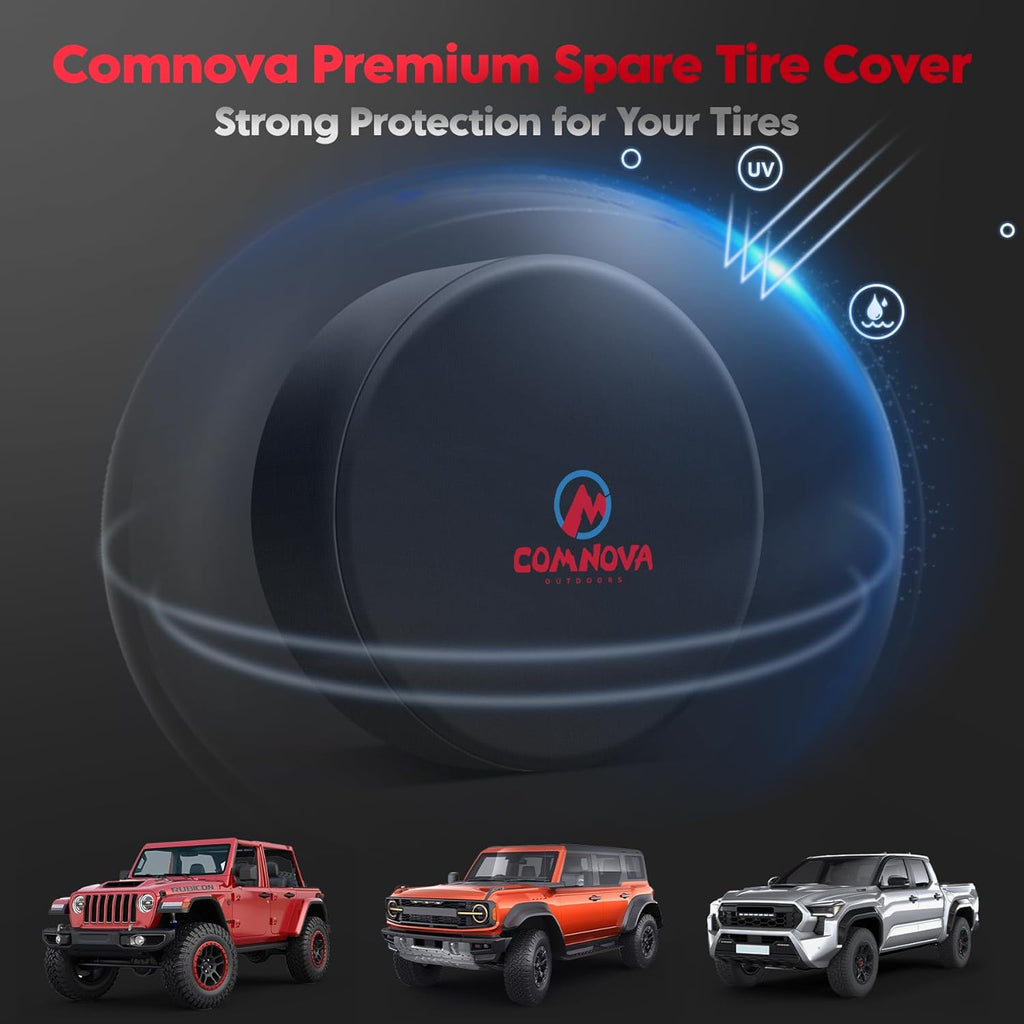 Comnova Spare Tire Cover - Tough Tire Wheel Protector for Car, SUV, Truck, Travel Trailer, Motorhome, Camper, Heavy Duty Waterproof Sun Rain Snow Protector Cover, Fits Tire Diameters 26-28 Inch