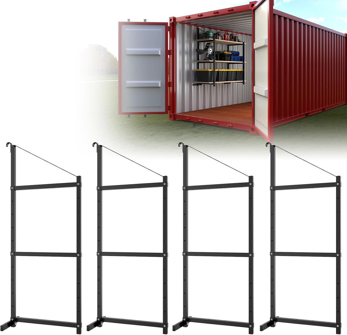 shipping container shelving bracket adjustable (4 pack, black), main product view