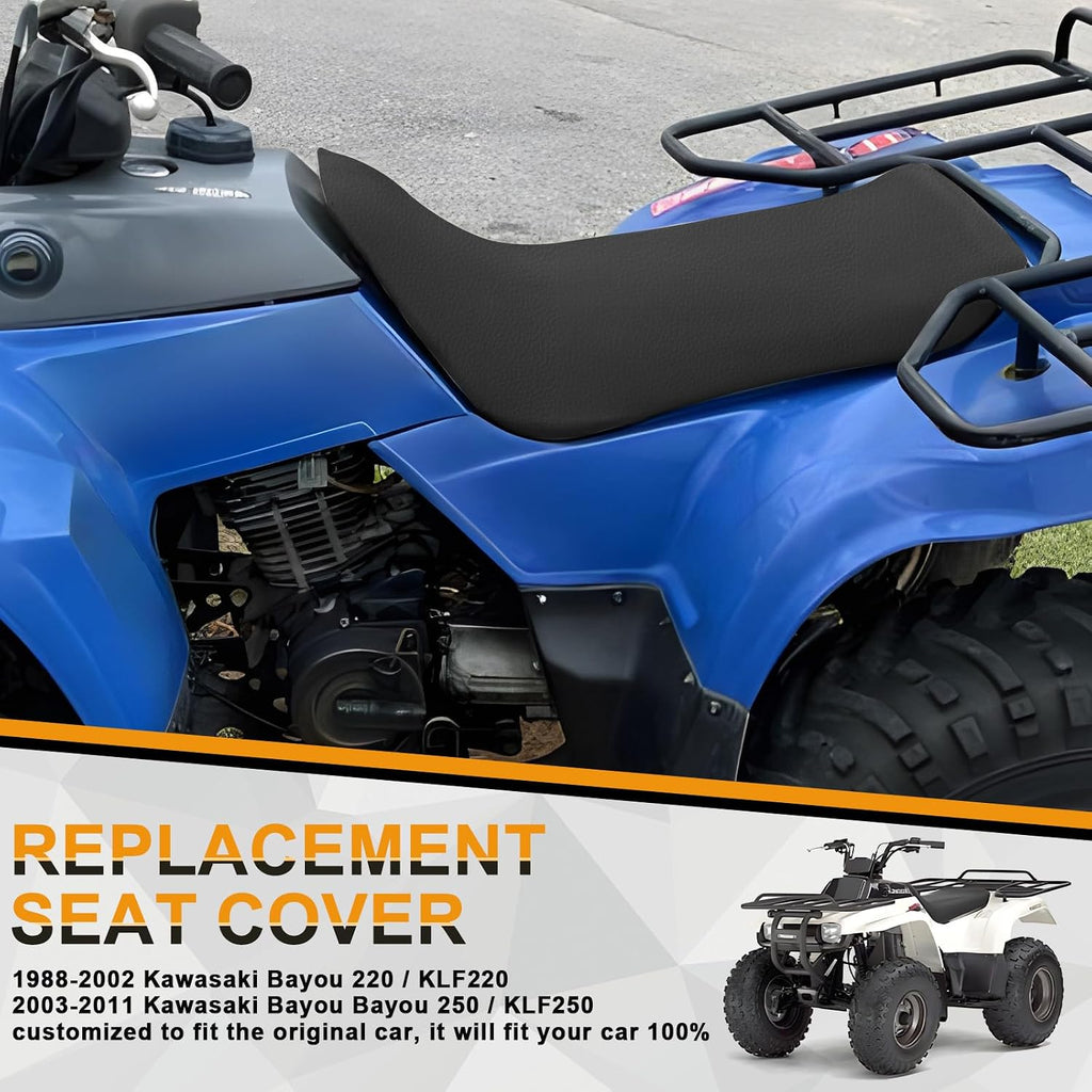 Seat Cover Replacement for 1988-2011 Kawasaki Bayou 220 250, Heavy Duty Leather ATV Seat Cover Replacement, Black