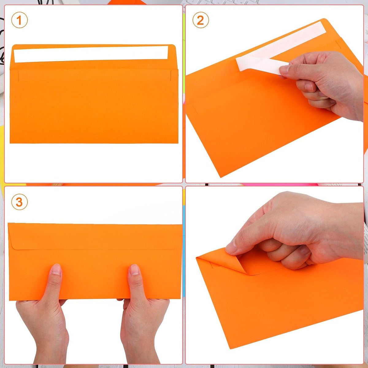 outus 500 pcs #10 colored envelopes business adhesive,neon, close-up detail