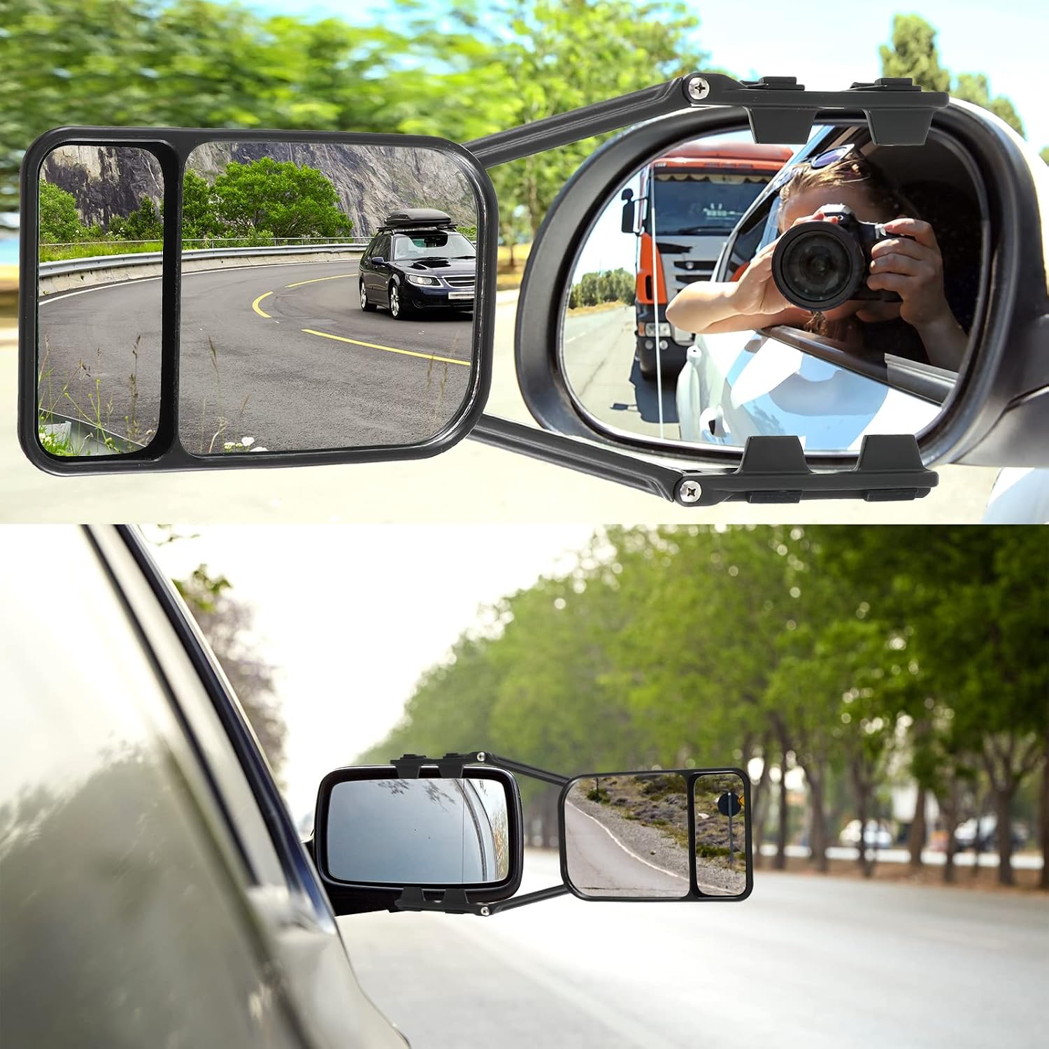 Black Car Towing Mirror Clip on Side Extension Towing Mirror 360 Degree Rotation Adjustable Dual View Tow for Car Truck Auto Caravan(2 Pcs)
