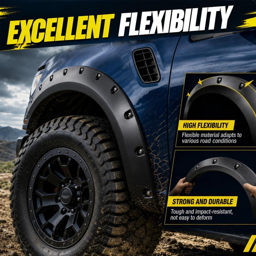 LQI Fender Flares 4PCS, Compatible with Chevy Silverado 1500 2007-2013 with 5.8ft 69.3" Short Bed Fleetside Models (NOT Fit GMC Sierra Models), Smooth Riveted Style Wheel Fender Flares