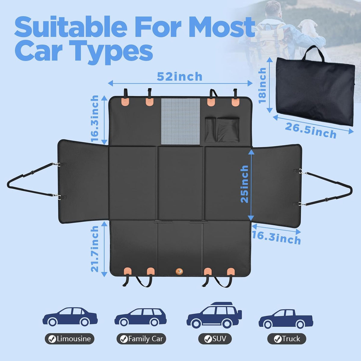 hard bottom dog car seat cover for back showing dimensions