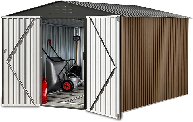 8X12FT Outdoor Metal Storage Shed, Lockable Weatherproof Garden Shed by BouPower