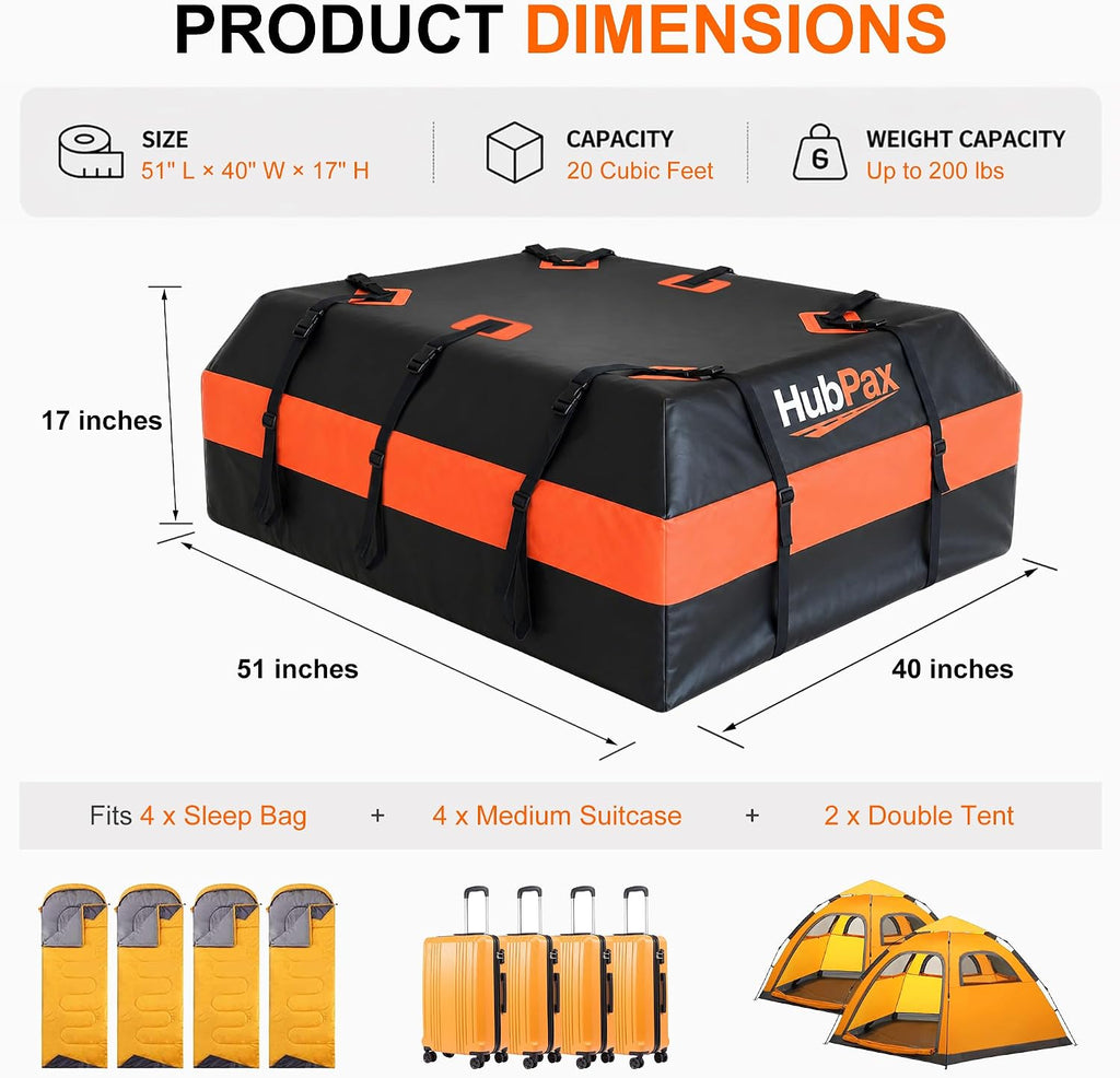 20 Cu Ft. Car Rooftop Cargo Carrier Bag Car Roof Top Bag Cargo Carrier | Fit All Vehicle with/Without Rack, Includes Anti-Slip Mat, 8 Reinforced Straps, 6 Door Hooks, Luggage Lock