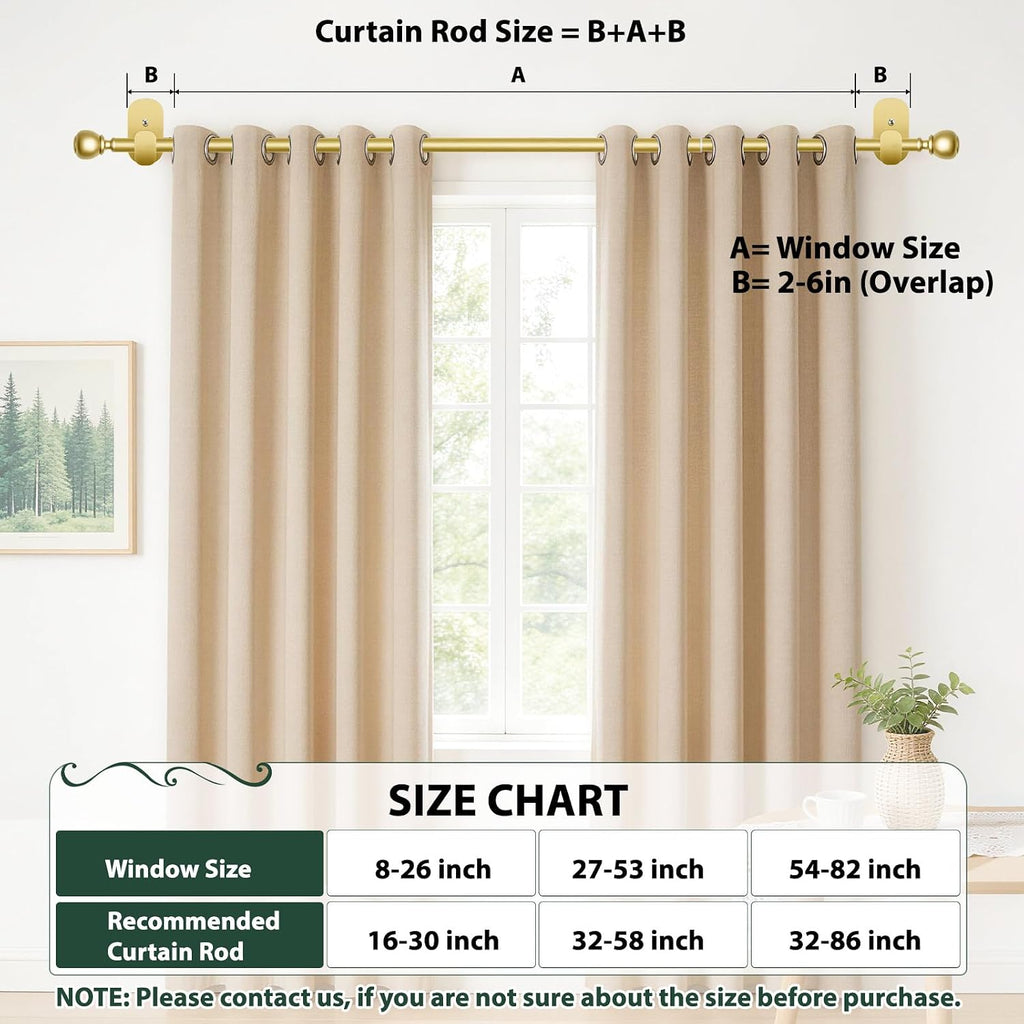 usfook gold no drill curtain rods for windows, front angle view