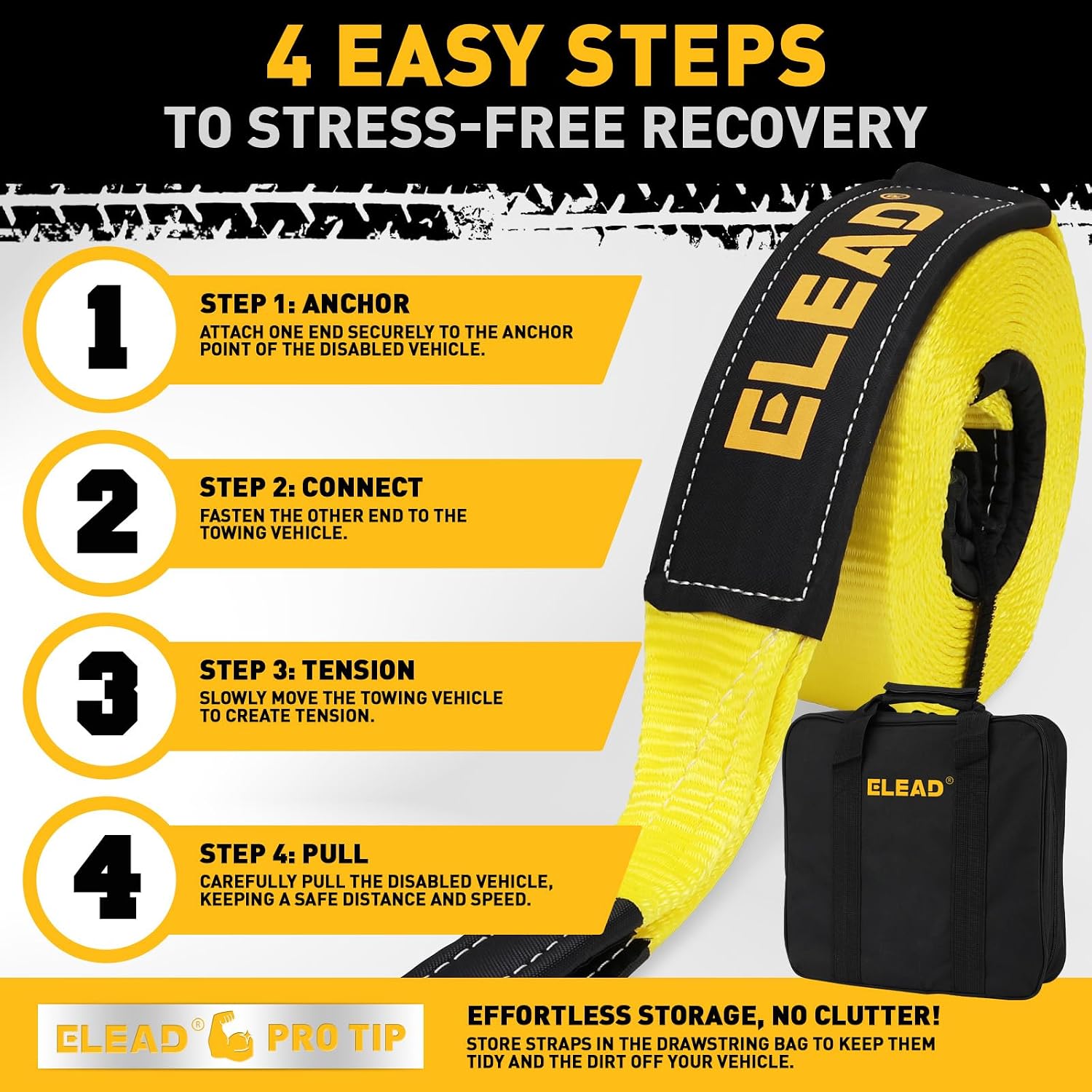 3" x 30Ft Recovery Tow Strap Heavy Duty with Hooks - 36000 LBS Break Strength, 2" Shackle Hitch Receiver + 3/4 D Ring Shackles (2pcs), Recovery Tow Rope for Truck, SUV, ATV Offroad Vehicle