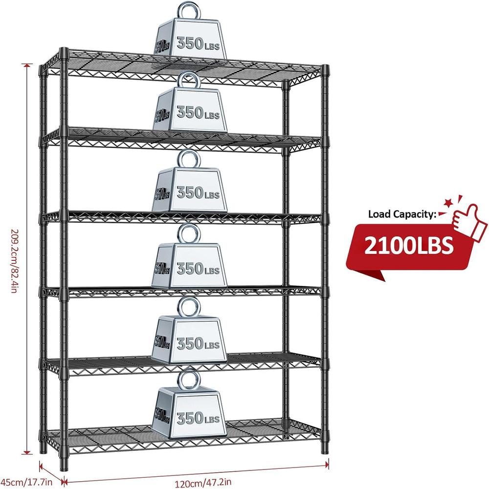 IZEUK 6 Tiers Garage Shelving Wide Storage Shelves Metal Shelves Heavy Duty