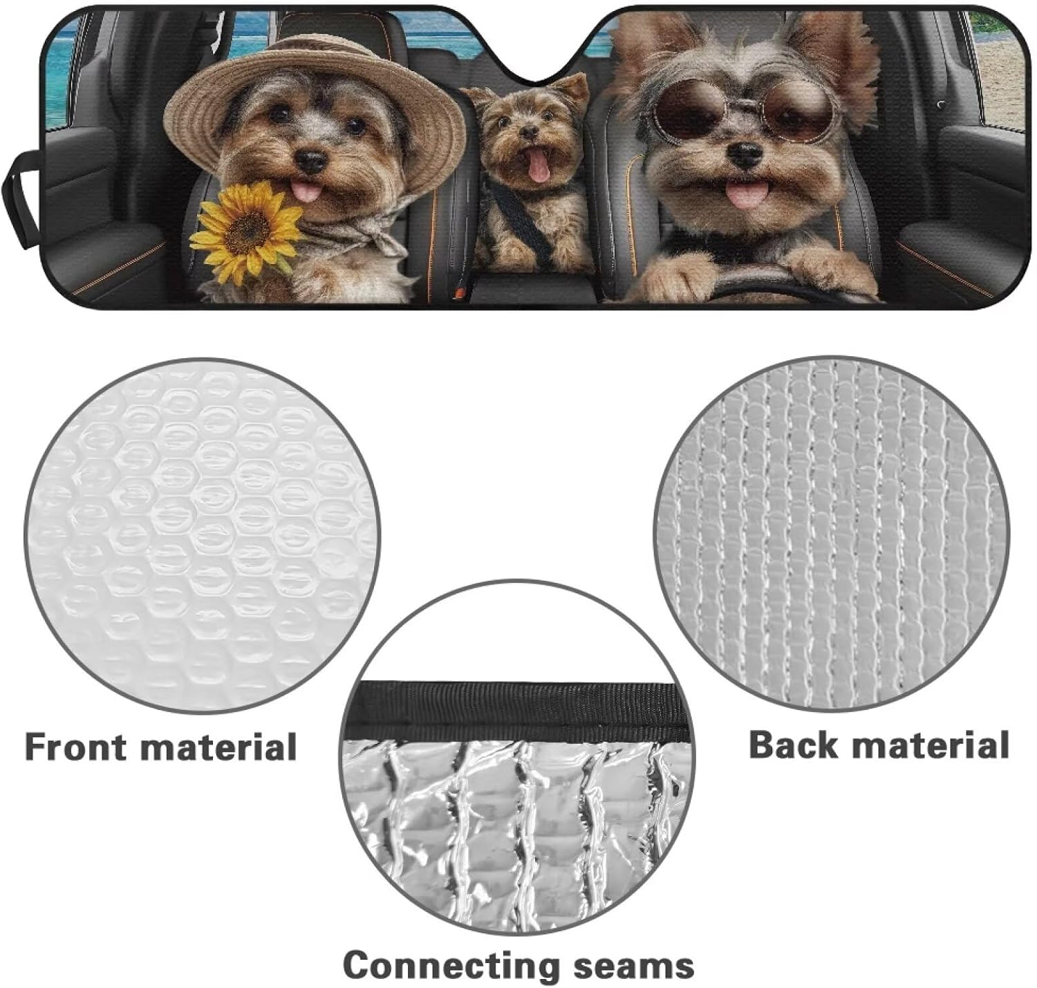 Tuoxiukan Yorkshire Terrier Heatshield Sunshade for 2007-2023 Wrangler Rubicon Sahara TJ JK JKU 2 & 4 Door 52x16 Inches Front Window Sunshade Reflect UV Sun and Heat Protect Your Car Interior