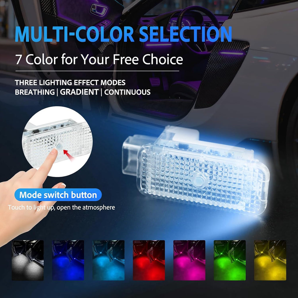 7-Color Car Door Welcome Light Compatible with Audi Car Accessories Auto Sensing Ambient Lighting Puddle Light Lamps, 4 PCS