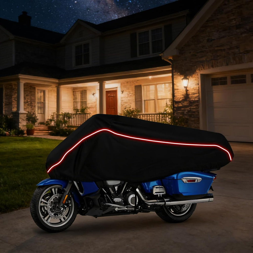 Motorcycle Half Cover Waterproof Windproof Outdoor Dustproof for Touring Models Road King Street Glide Road Glide and More, with Reflective Strip, Black