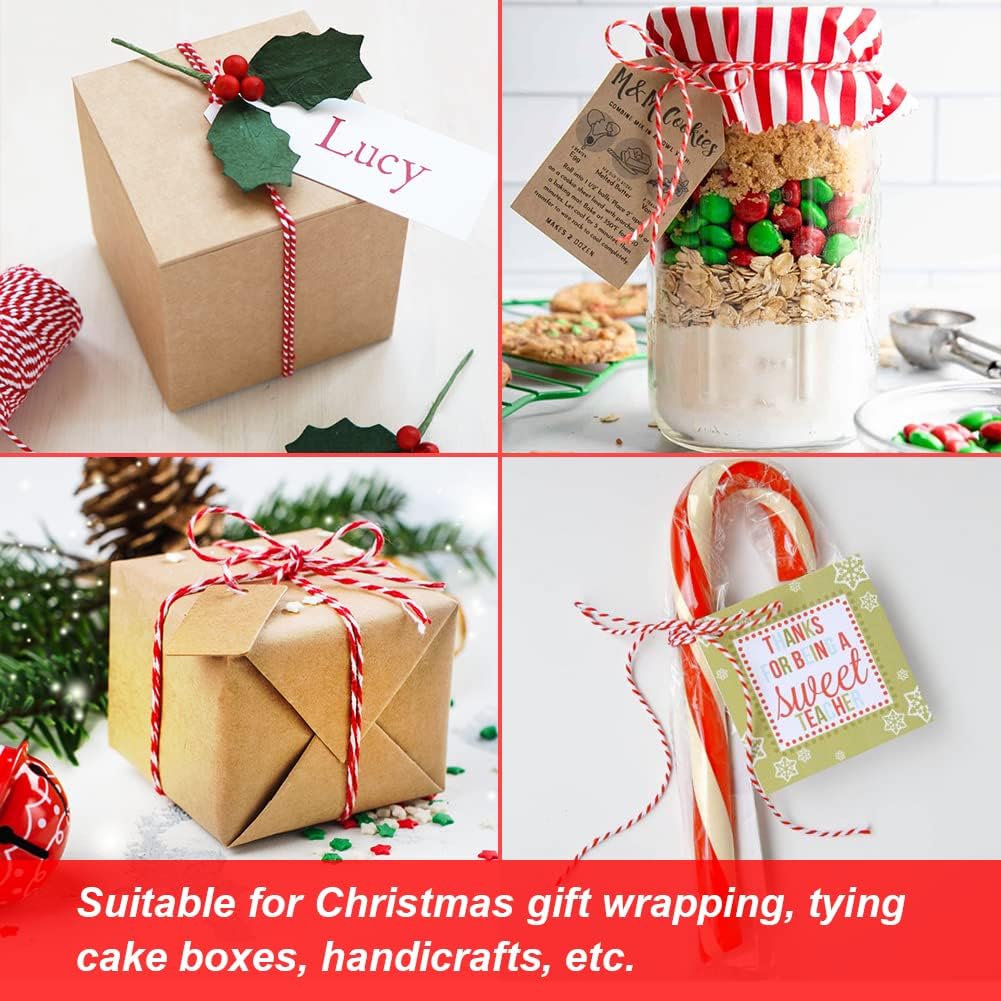 Vivifying Red and White Twine, 2Pcs נ656 Feet 2mm Cotton Bakers Twine String for Gift Wrapping, Baking, Butchers, DIY Crafts, Tying Cake and Pastry Boxes (Red & White)