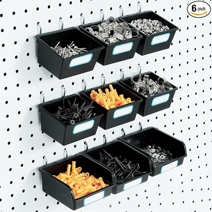 FRIMOONY Pegboard Bins with Hooks and Labels, by FRIMOONY