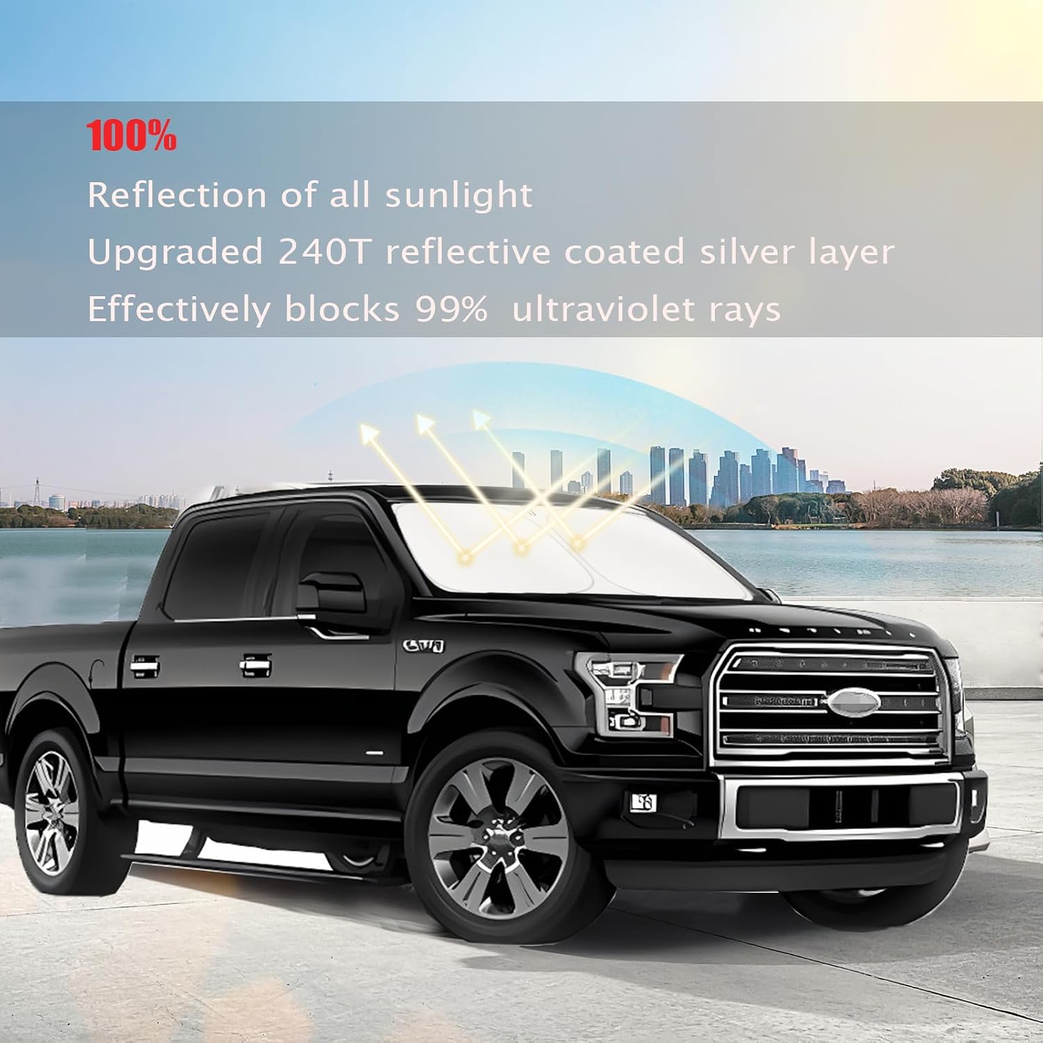 Truck Windshield Sun Shade Compatible with Ford F150 F-150 F250 F350 F450 1996-2024,Transit 2012-2024,Raptor Expedition 1997-2024,Escape 2013-2019 (Ford F150 1996-2026, 61.5 * 30inch)