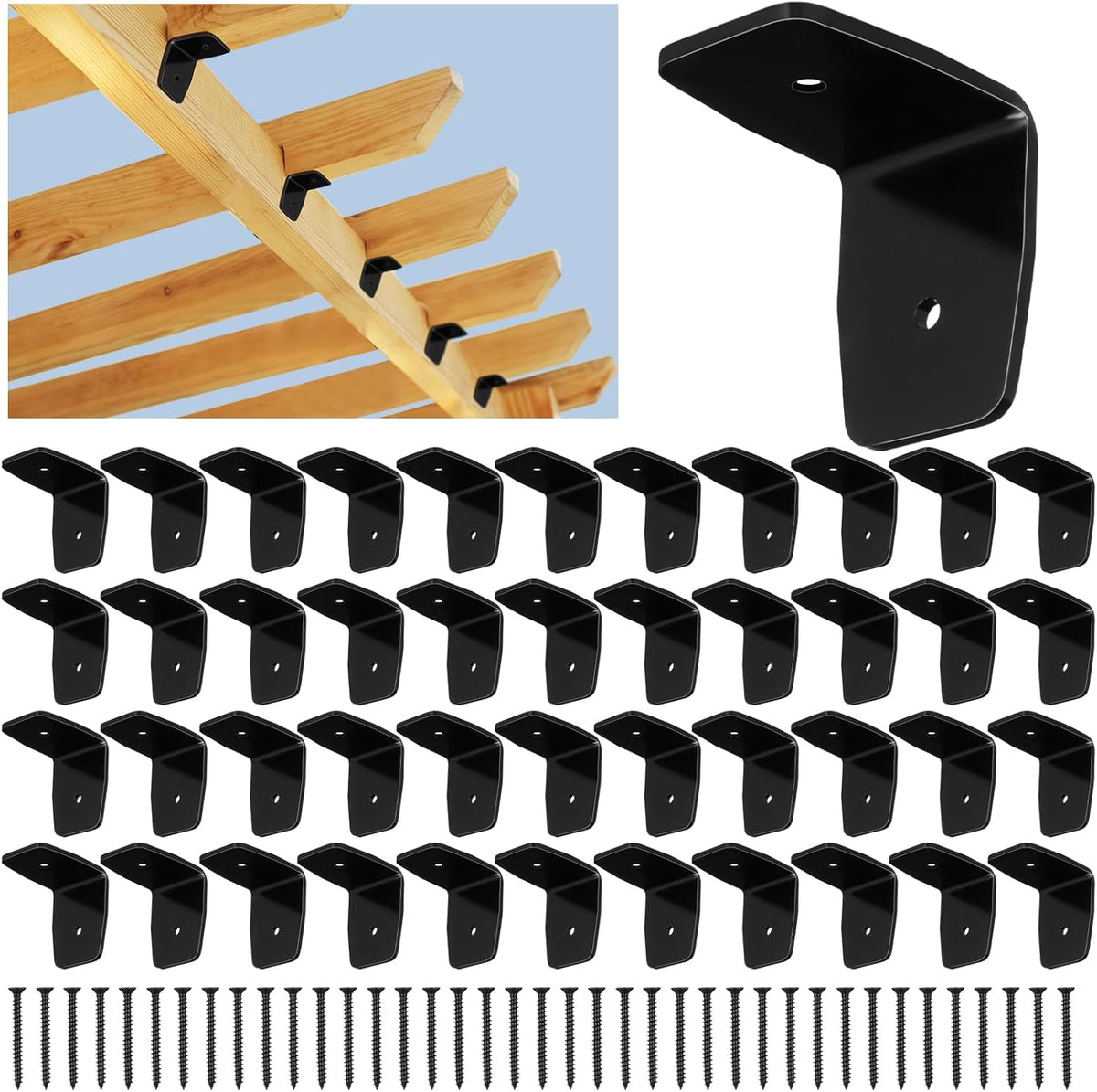 morningro 50 pcs black pergola hardware rafter clips, main product view