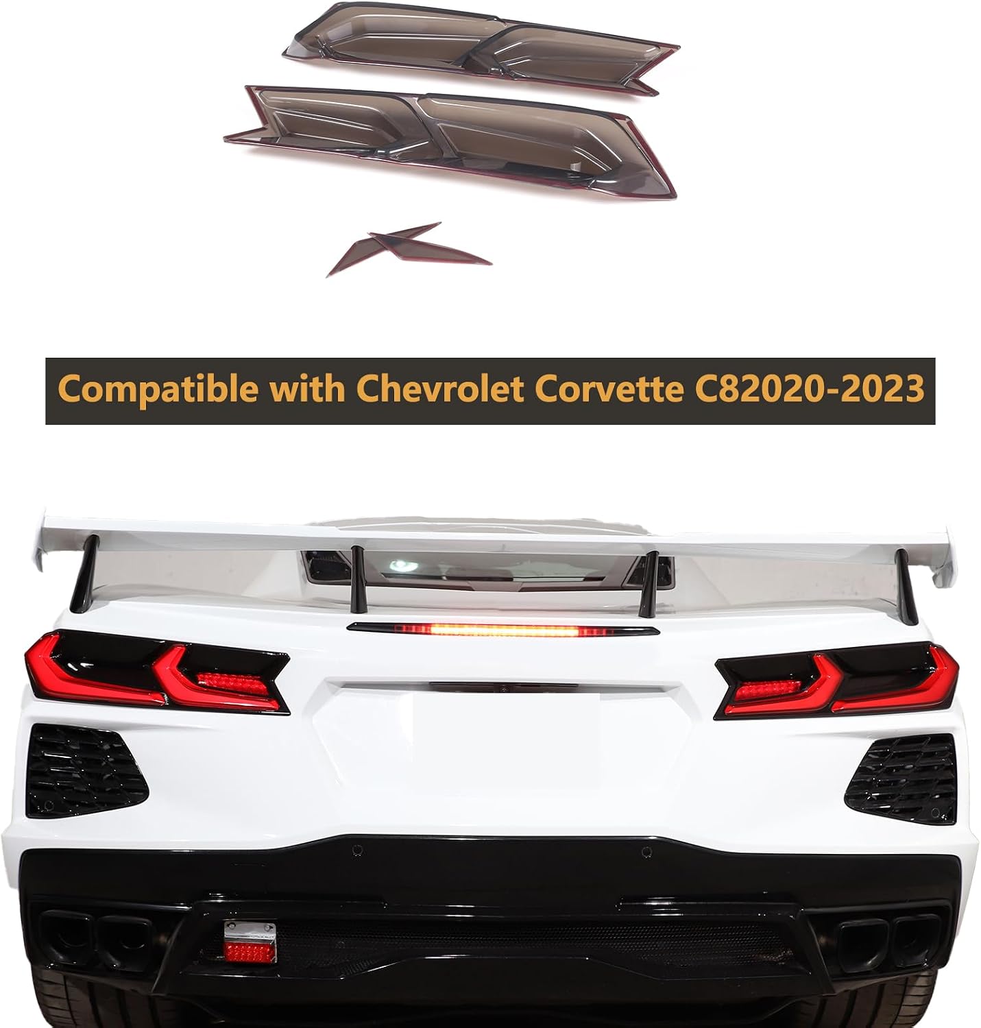 Sekhyna Car Tail Light Smoked Black Protection Cover Trim ABS 4PCS Compatible with Chevrolet Corvette C8 Stingray 2020-2023 Taillight Shell Cover Trim Accessories