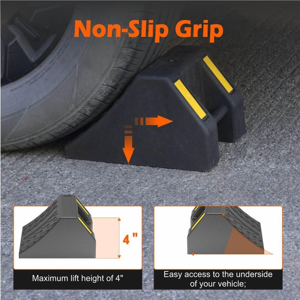 Heavy Duty Rubber Wheel Chocks 8 Packs, Premium Wheel Stopper for Car, Travel Trailers, RV, Truck, and ATV (4 Inch - 8Pack)