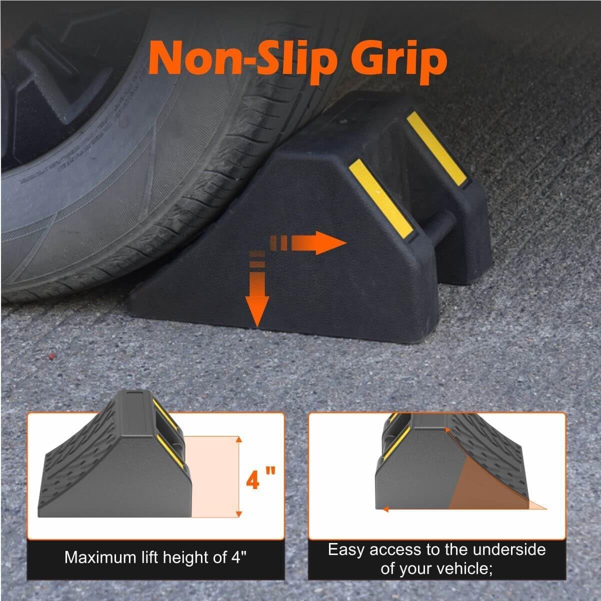 Heavy Duty Rubber Wheel Chocks 8 Packs, Premium Wheel Stopper for Car, Travel Trailers, RV, Truck, and ATV (4 Inch - 8Pack)