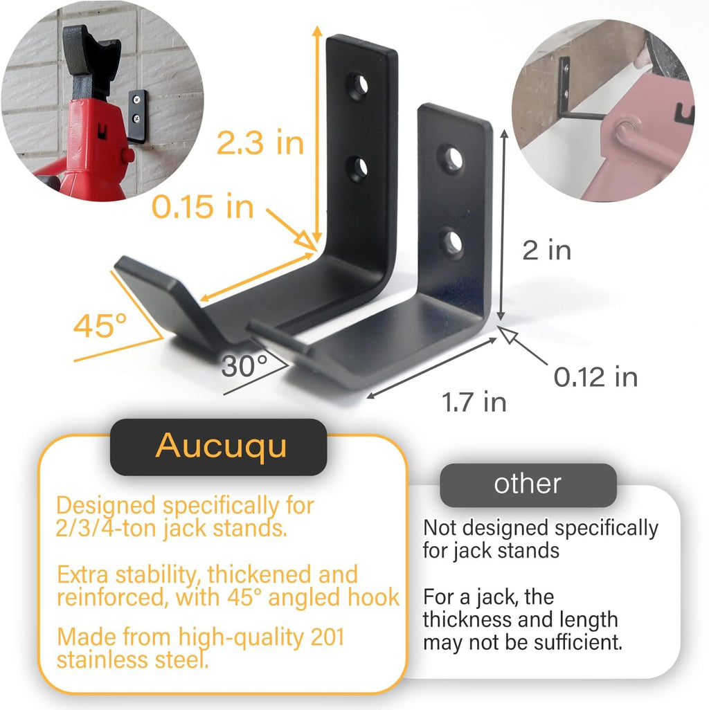 6 Packs Jack Stands Wall Mount Organizer, Heavy Duty Stainless Steel Car Jacks Holder Hook Fits 2 & 3 & 4 & 6 Ton Farm & High Lift Jack Stands Hanger for Garage Shop Storage, Space Saving