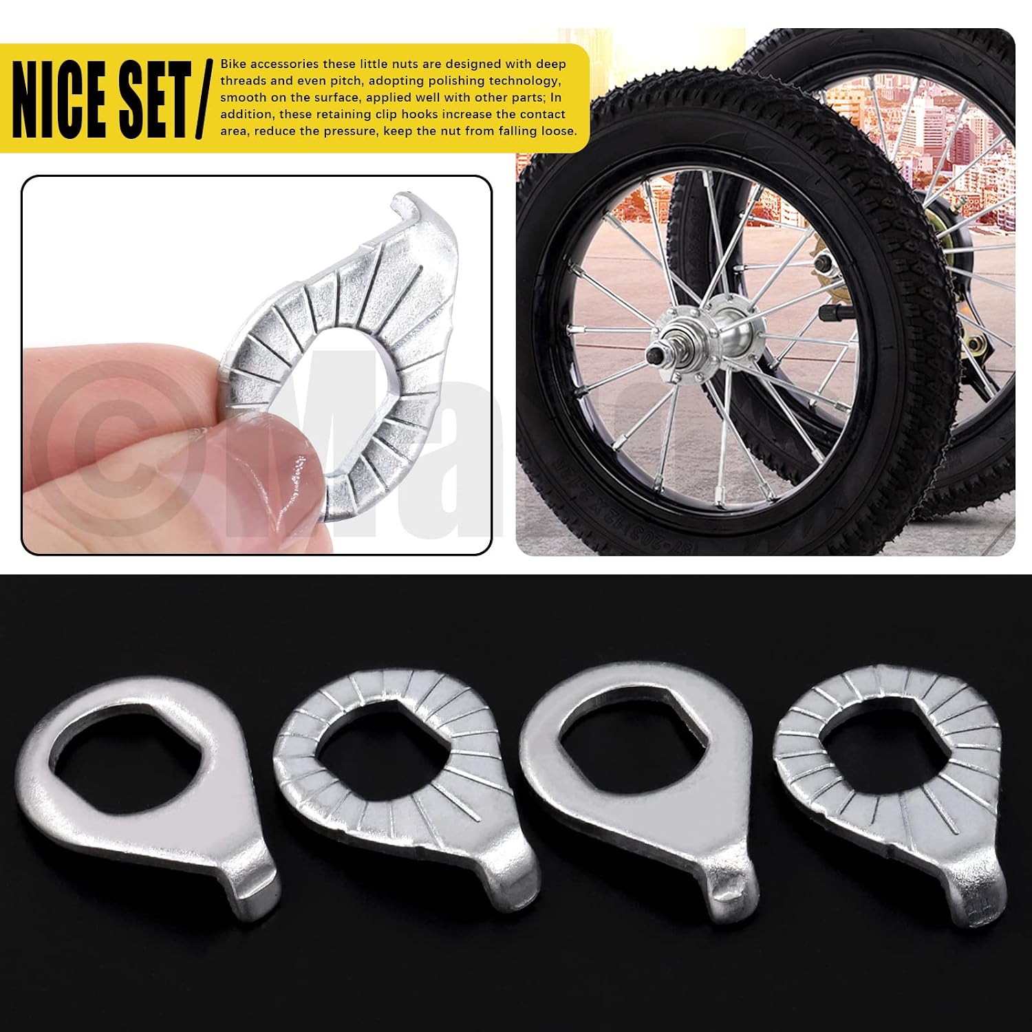 60Pcs M8 M9.5 M10 Bicycle Wheel Axle Nuts and Washer Assortment Kit Including Bike Hub Hex Flange Nuts, Front and Rear Wheel Hub Safety Washers Retaining Clips for Road Mountain Bike