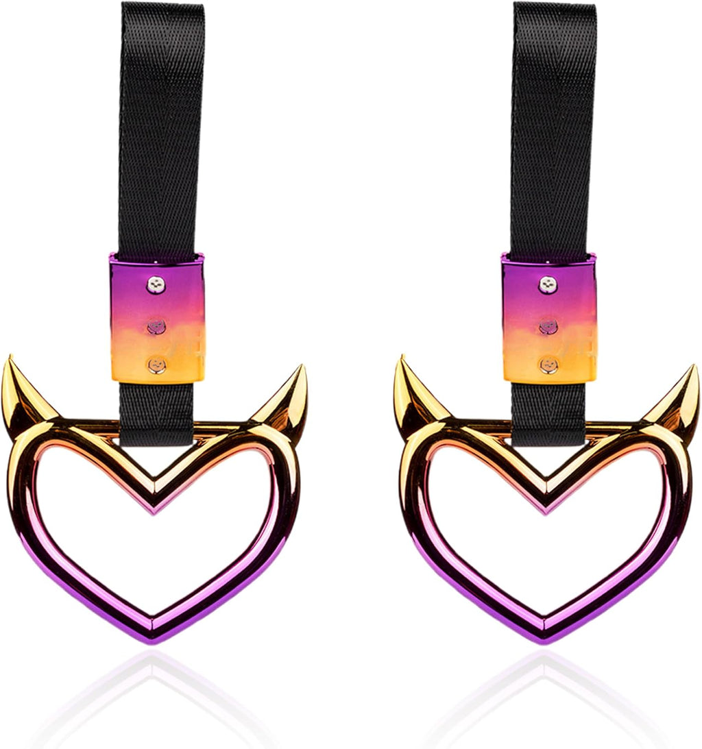 Tsurikawa JDM Car Accessories, Devil Heart Handle Strap Drift Charm Rear Bumper Warning Hang Ring, Universal Fit for Car SUV Interior Exterior Subway Bus Decoration 2 pcs