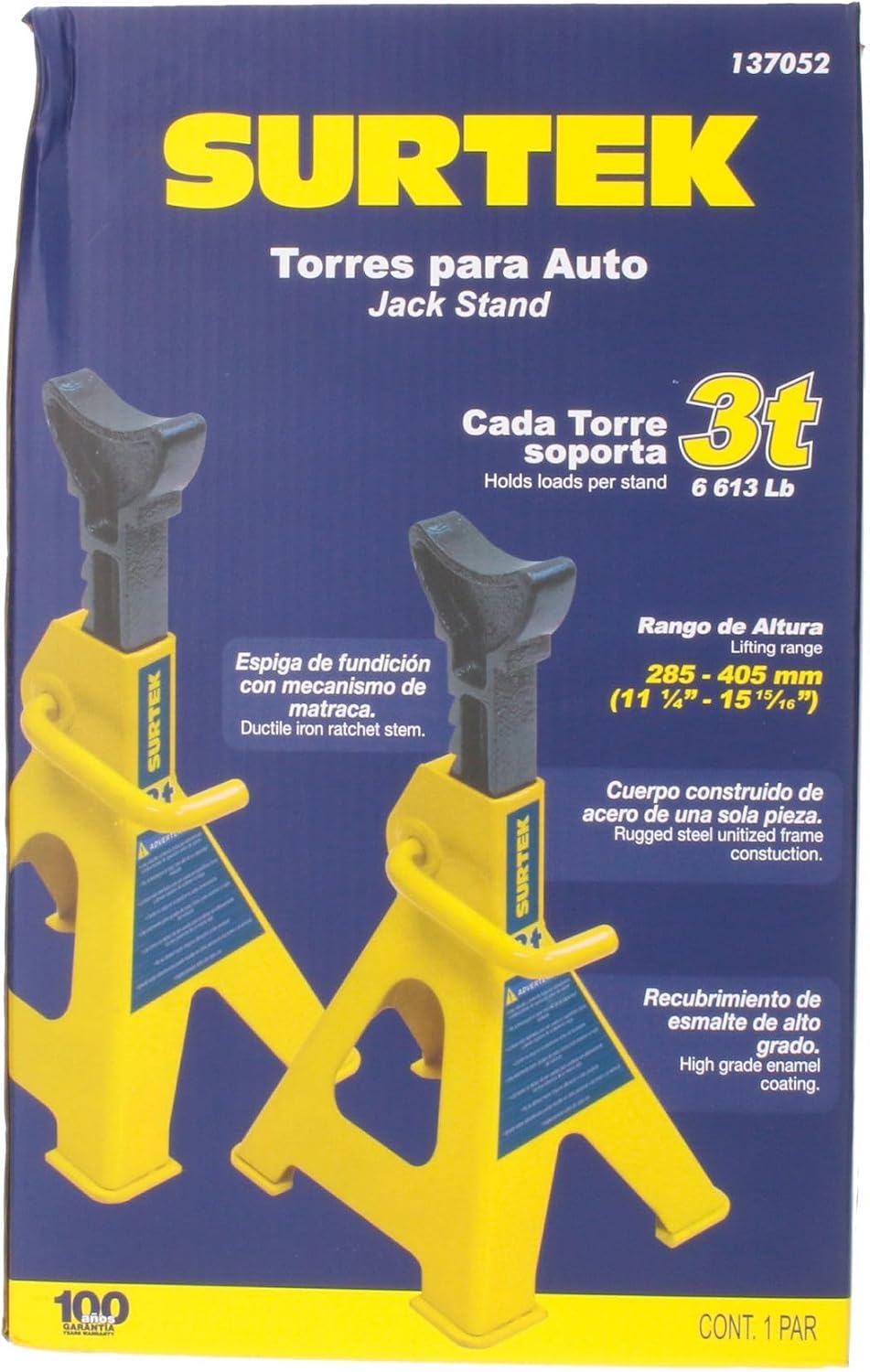 SURTEK Jack Stand Set - 3 Ton Capacity Automotive Stands with Self-Locking Design & Durable Powder Coat Finish -