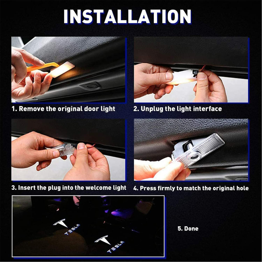 Car Door Lights for Model S/3/X/Y Logo Projector 4 Pack Tesla Puddle Lights LED Welcome Lights Ghost Shadow for Model 3/S/Y/X Accessories