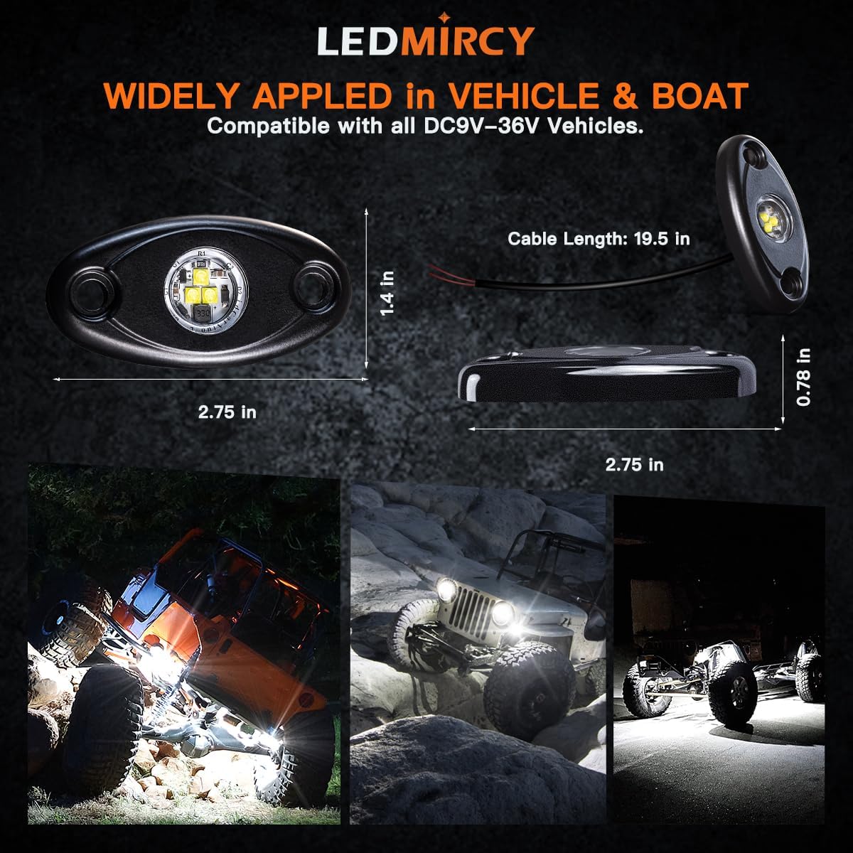 LEDMIRCY LED Rock Lights White 8PCS for Off Road Trucks RZR Boat ATV UTV SUV High Power Underbody Neon Lights Underglow Trail TRAI Rig Light Waterproof Shockproof(8PCS-White)