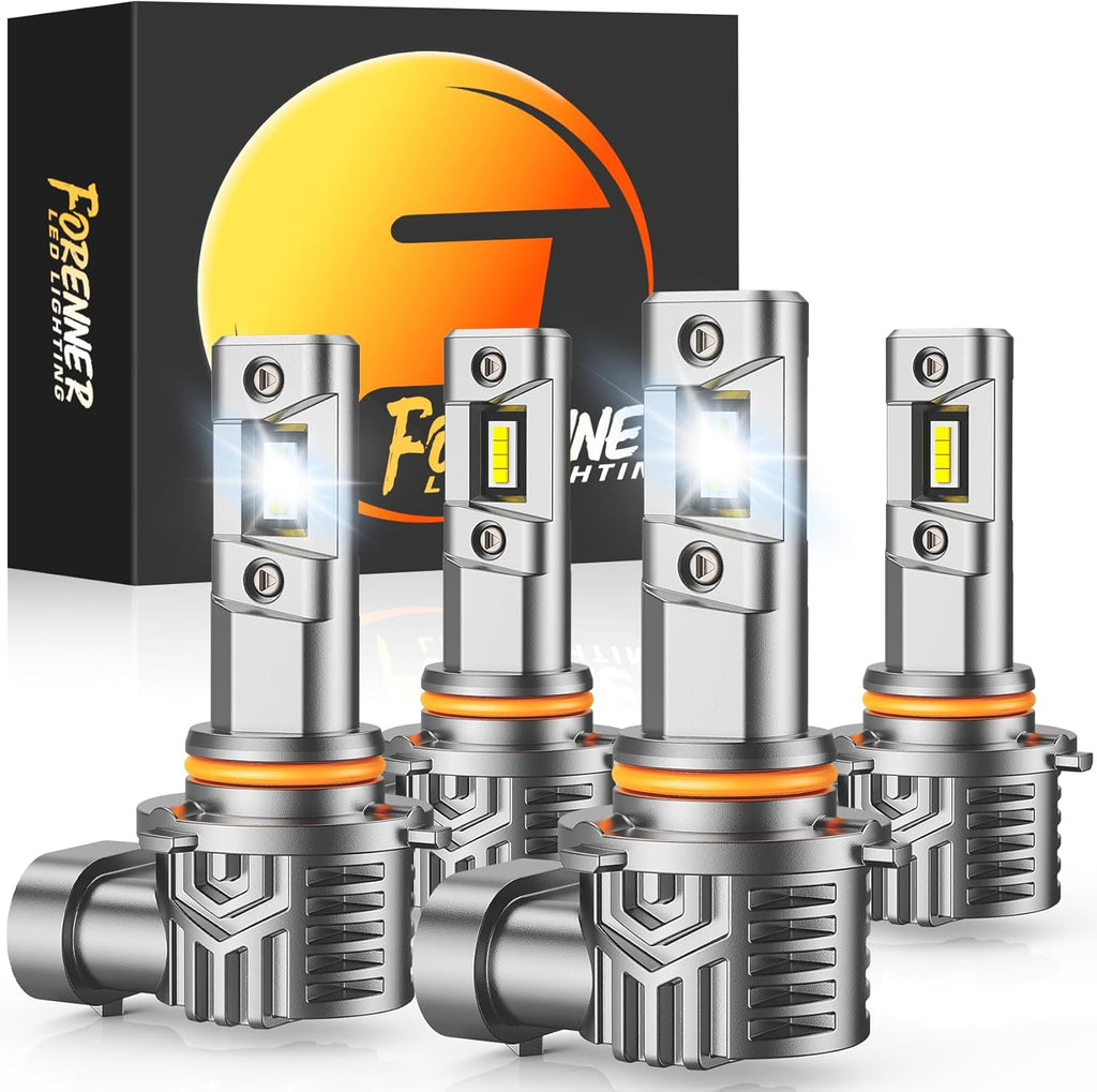 FORENNER 9005 9006 Light Bulbs Combo, 1000% Super Bright, 9005/HB3 9006/HB4 Lights Bulb, 10 Years Long Lifespan, 1:1 Mini Size, IP68 Waterproof, Non-Polar Plug and Play, Pack of 4