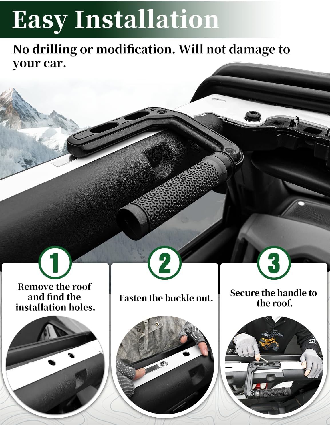 JROAD Bronco Aluminum Grab Handles Roll Bar Non-Slip Grip HandlesCompatible with Ford Bronco 2021-2025 Front Or Rear Seat 4 Door Soft/Hard Top,Bronco Raptor Interior Accessories （2PCS/Black）