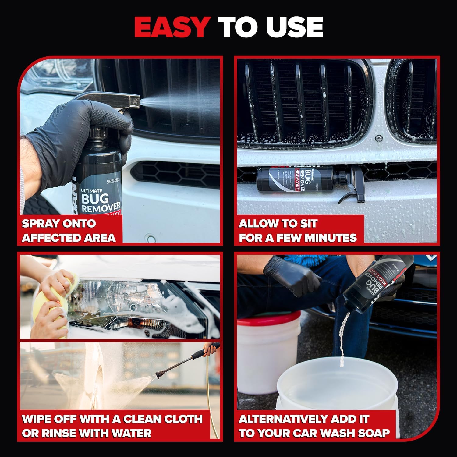 Carfidant Bug Remover Heavy Duty with Trim & Plastic Restorer - Car Exterior Cleaner