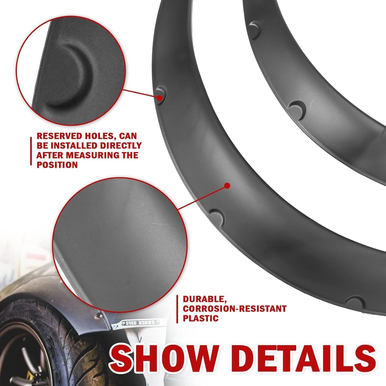 BLACKHORSE-RACING 4Pcs 3.5"/90mm Universal Car Wheel Fender Flares Wide Body Wheel Arches